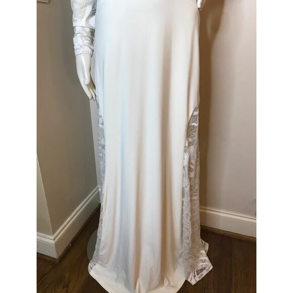 Bebe White Long Sleeve Cut Out Lace Gown M Bohemian Formal Maxi Dress Wedding - Picture 6 of 16